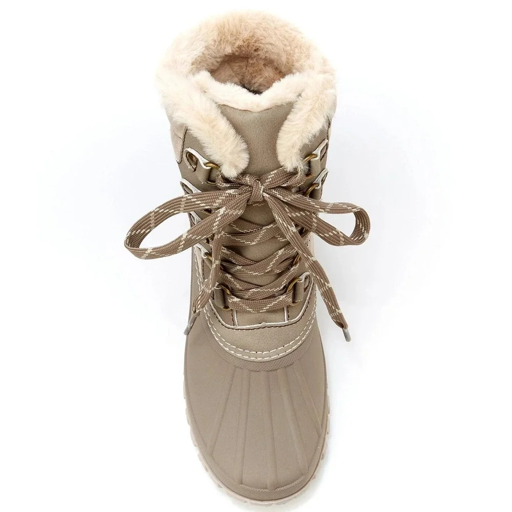 JBU Casey Waterproof Winter Boot Taupe Faux Fur Lace Up B3CSY54 Womens 8 NEW